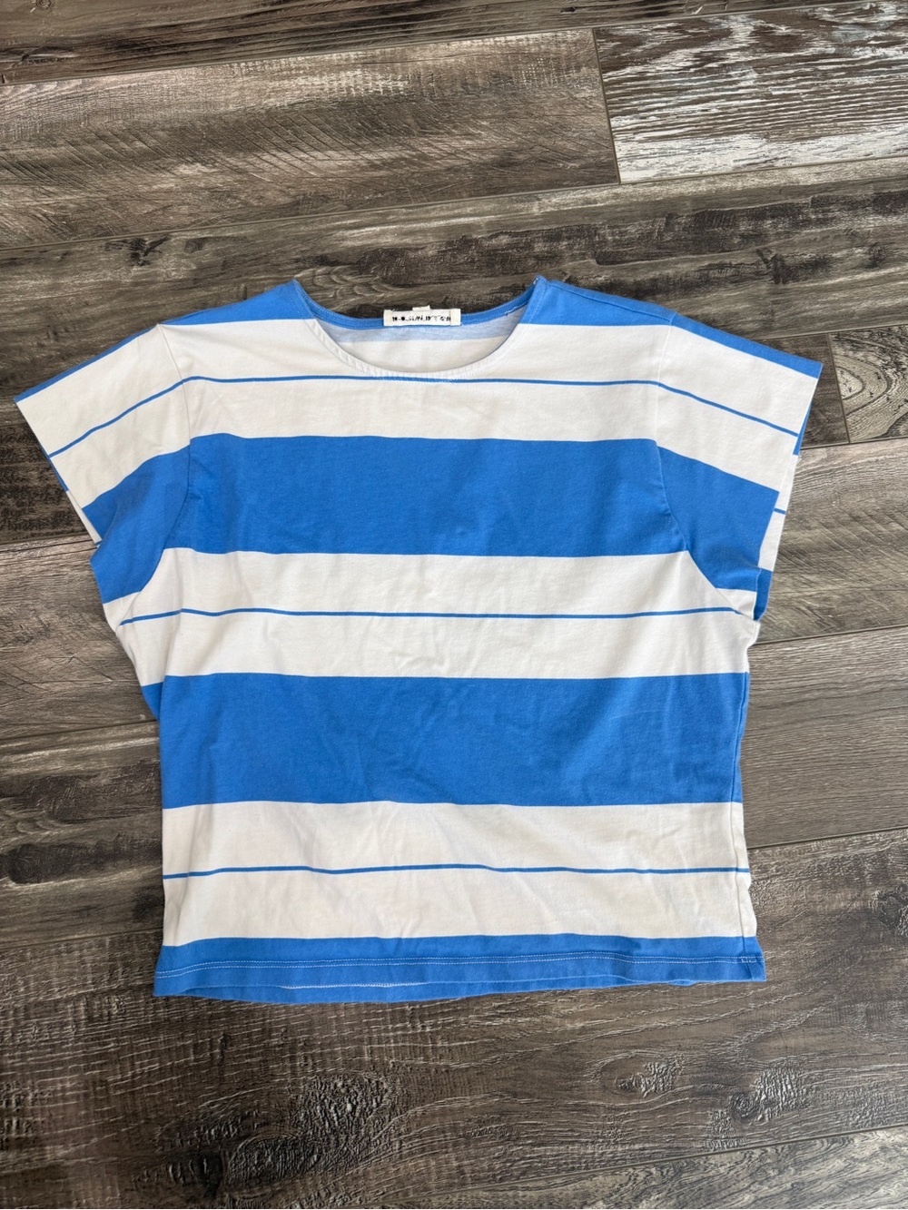 DownEast Bright Blue and White Striped Short Sleeve Tee